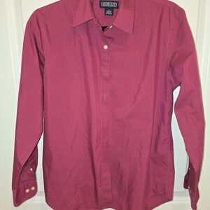 Lands' End Womens Red Fuscia Pink Shirt Size 8 Button Front Long‎ Sleeve Work